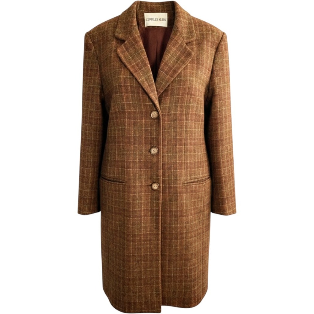 Charles Klein Woman's VTG 100% Wool Plaid Coat Multi Size 10 Mid-Length Overcoat